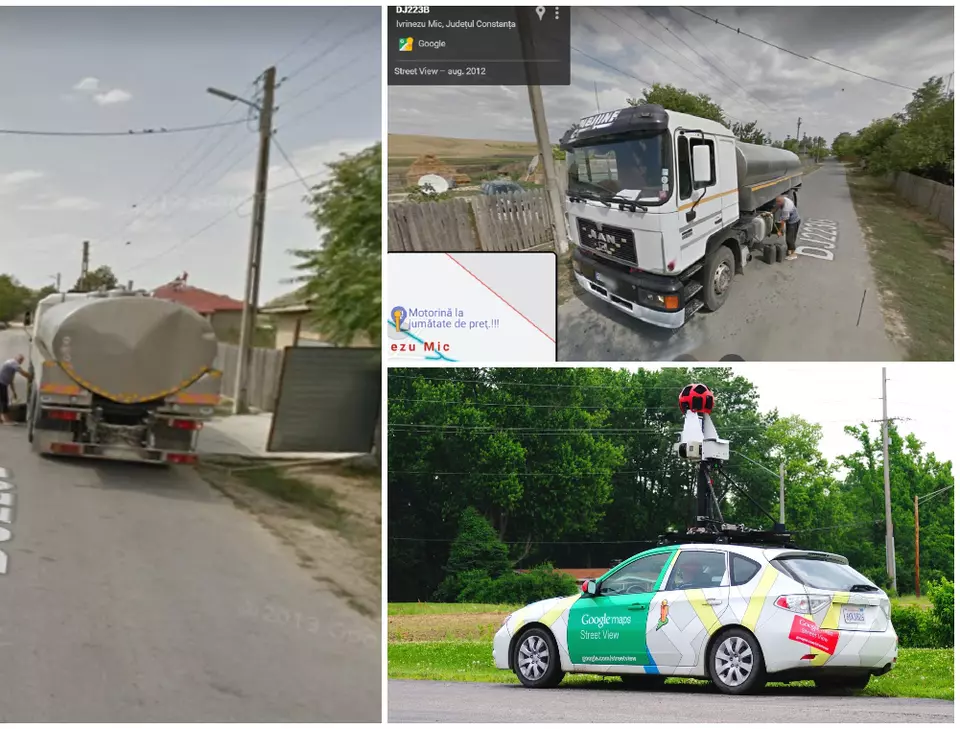 Șofer din Constanța prins de mașina Google Street View când scoate motorină din rezervorul unei cisterne